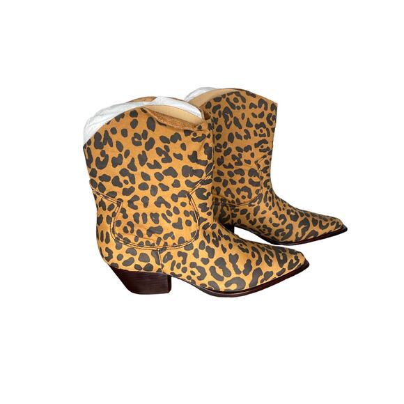 Schutz Women's Tessie Mid Heel Boot Black Animal Print Slip On Western Bootie 6B - Picture 1 of 7